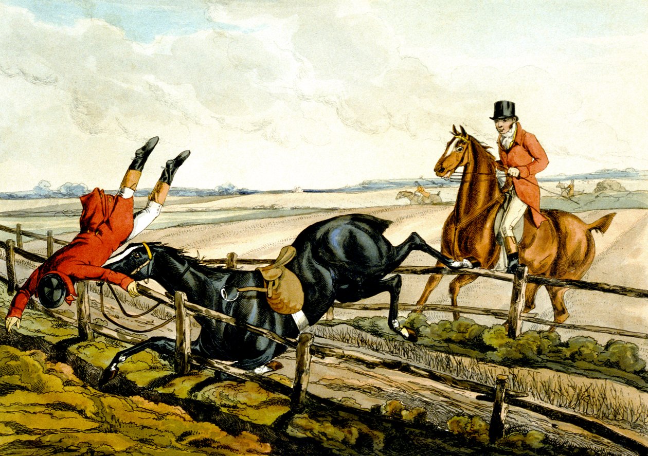 Feilvurdering av hoppet, plate fra «Qualified Horses and Unqualified Riders» av Henry Thomas Alken