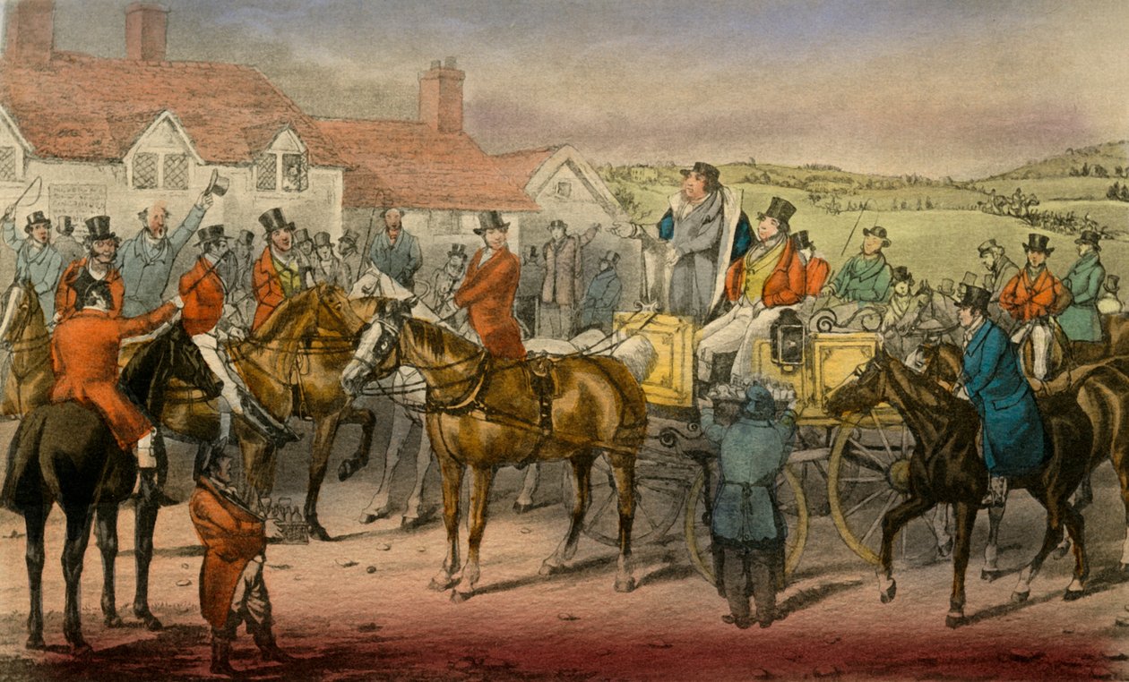 Mr. Jorrocks erklærer sin manglende evne til å abonnere på Surrey Stag-hounds, 1838 av Henry Thomas Alken