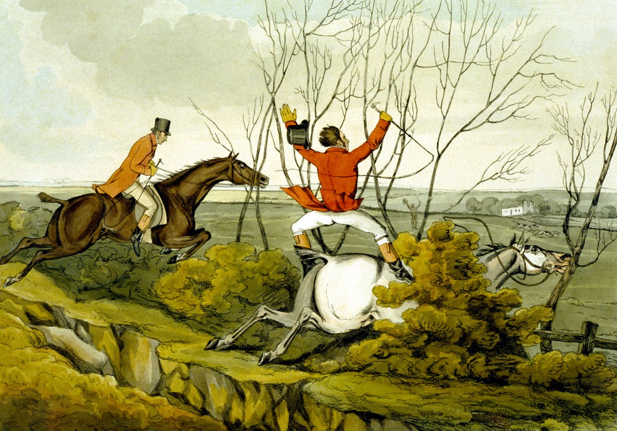 Stuper gjennom hekken, fra "kvalifiserte hester og ukvalifiserte ryttere" av Henry Thomas Alken