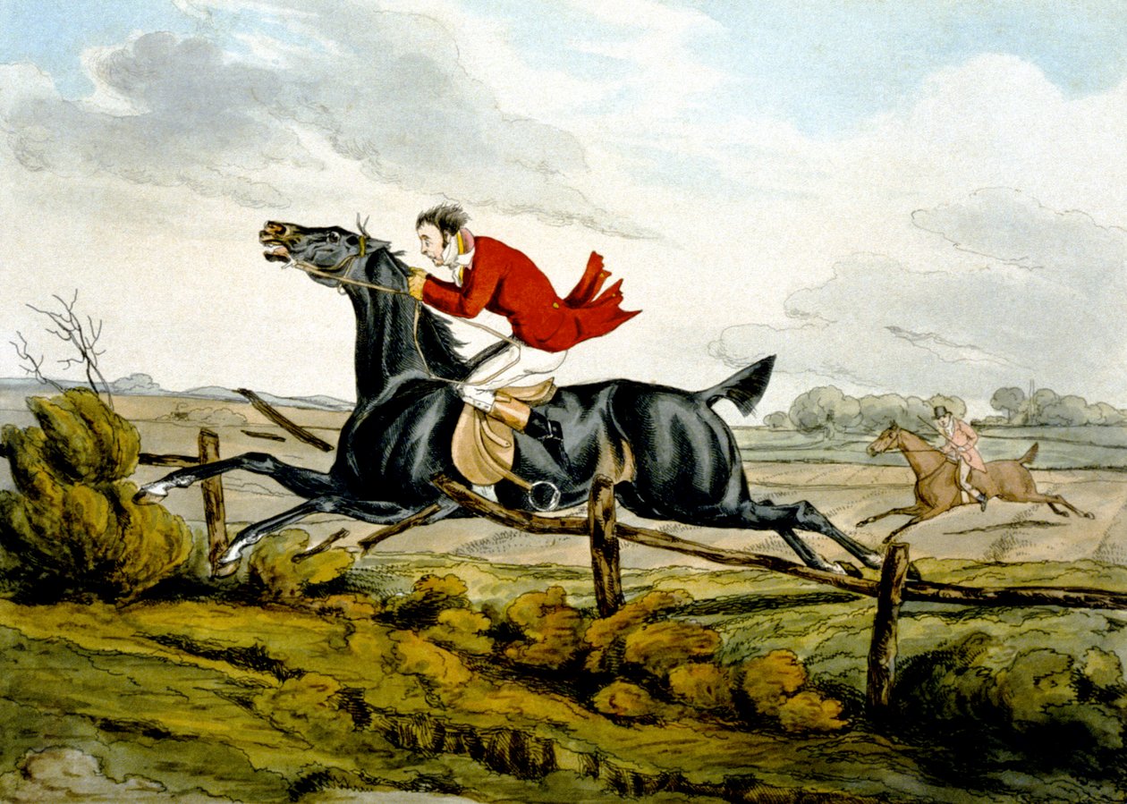 Rett gjennom gjerdet, fra "Kvalifiserte hester og ukvalifiserte ryttere" av Henry Thomas Alken