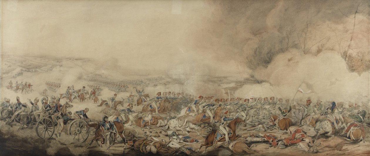 Slaget ved Waterloo, 18. juni 1815 (blyant og wc på papir) av Henry Thomas Alken