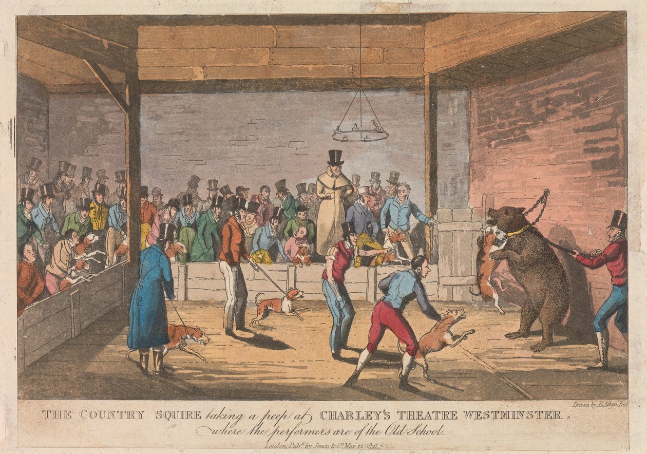 Godseieren kikker inn i Charleys teater i Westminster av Henry Thomas Alken