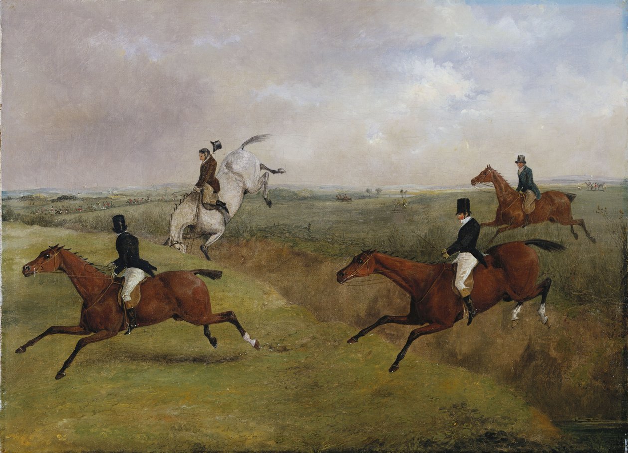 The Grand Leicestershire Steeplechase, 12. mars 1829: Dick Christians siste høst - ofte kalt "A Header" av Henry Thomas Alken
