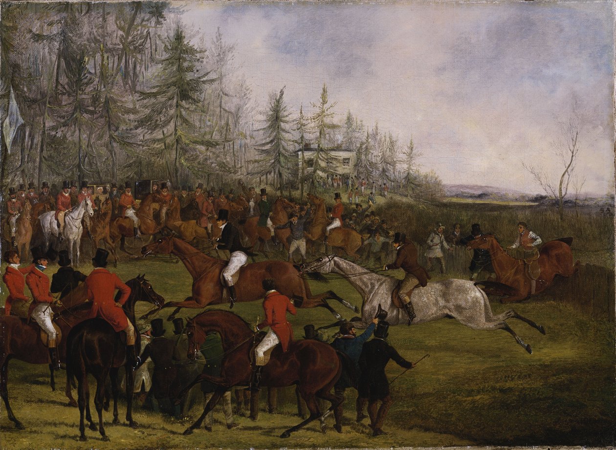 The Grand Leicestershire Steeplechase, 12. mars 1829: The Winning Post og Billesdon Coplow av Henry Thomas Alken