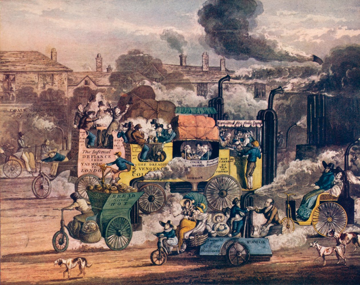 The Progress of Steam - En utsikt i White Chapel Road, 1905 av Henry Thomas Alken