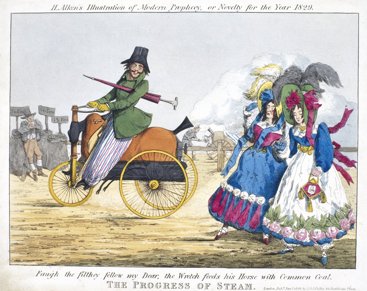 The Progress of Steam, 1829 (farget etsning) av Henry Thomas Alken
