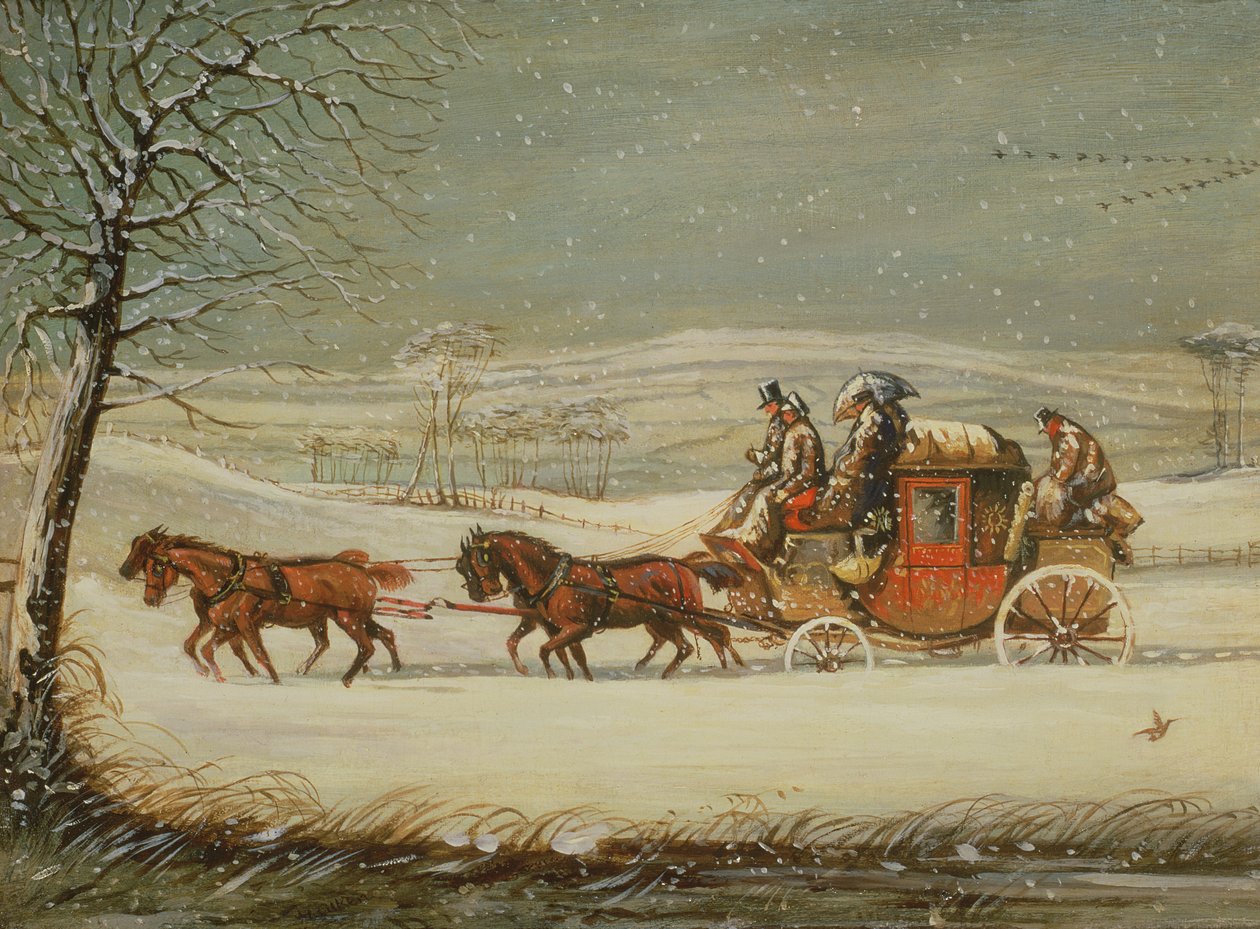 The Royal Mail in Winter (olje på panel) av Henry Thomas Alken