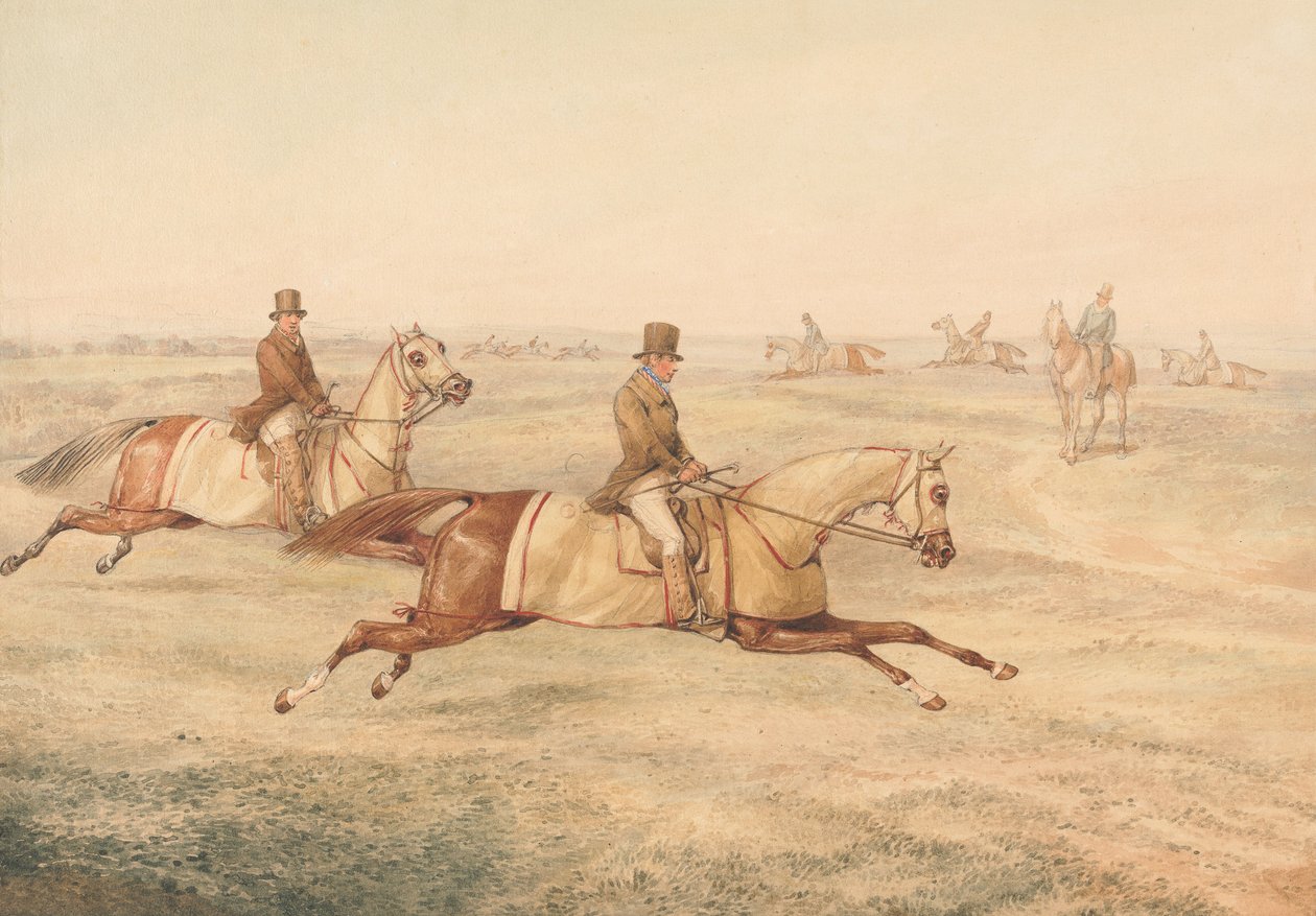 To ryttere som trener hester i galopp av Henry Thomas Alken