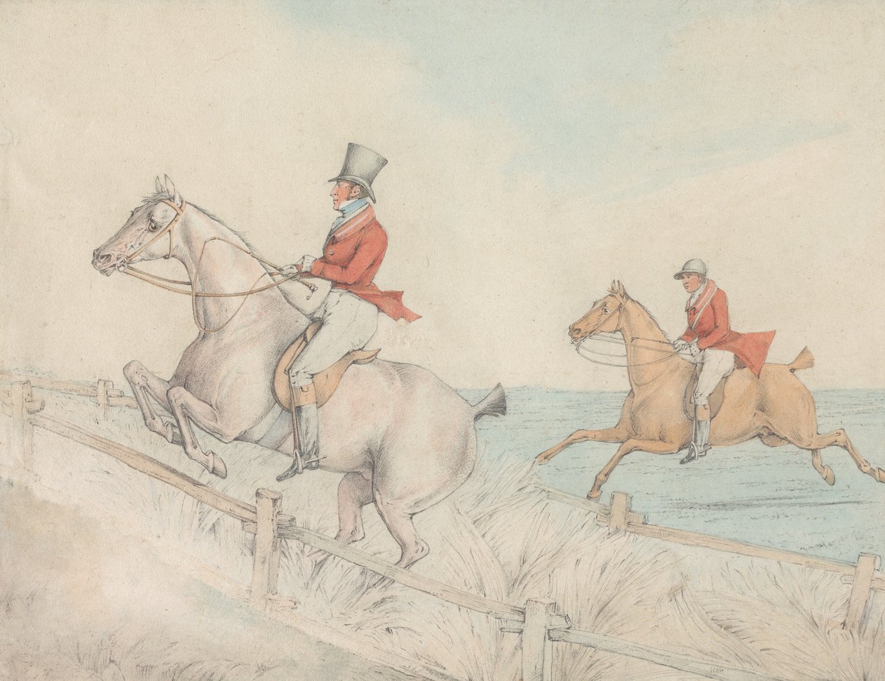 To ryttere som tar et dobbeltgjerde av Henry Thomas Alken