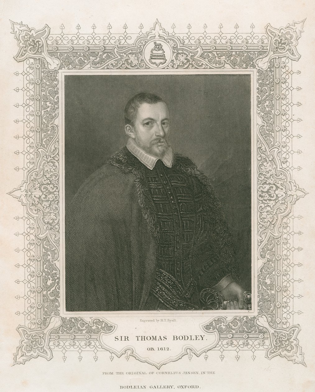 Portrett av Sir Thomas Bodley (1545-1613) (gravering) av Henry Thomas Ryall
