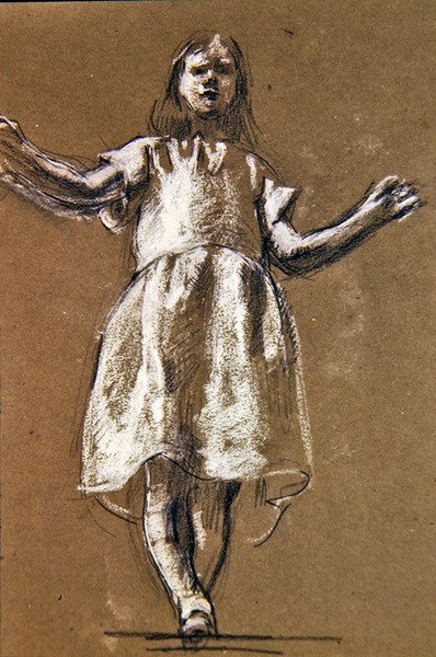 En studie for figuren til Rosamund, ca. 1900 (kritt på papir) (rekto av 367145) av Henry Tonks