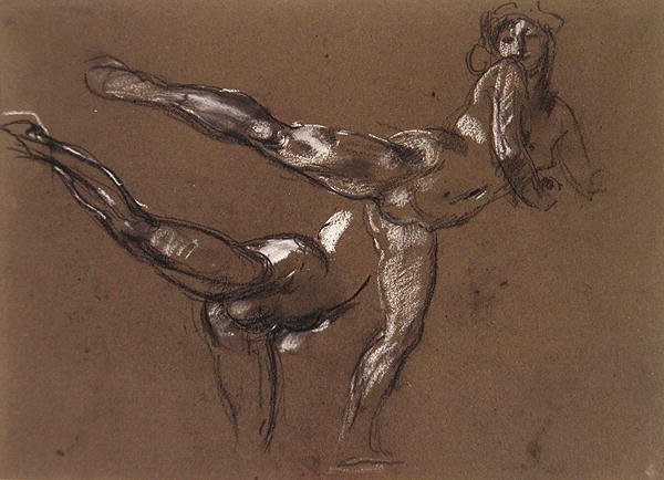 To studier av en naken kvinne (kritt på papir) av Henry Tonks
