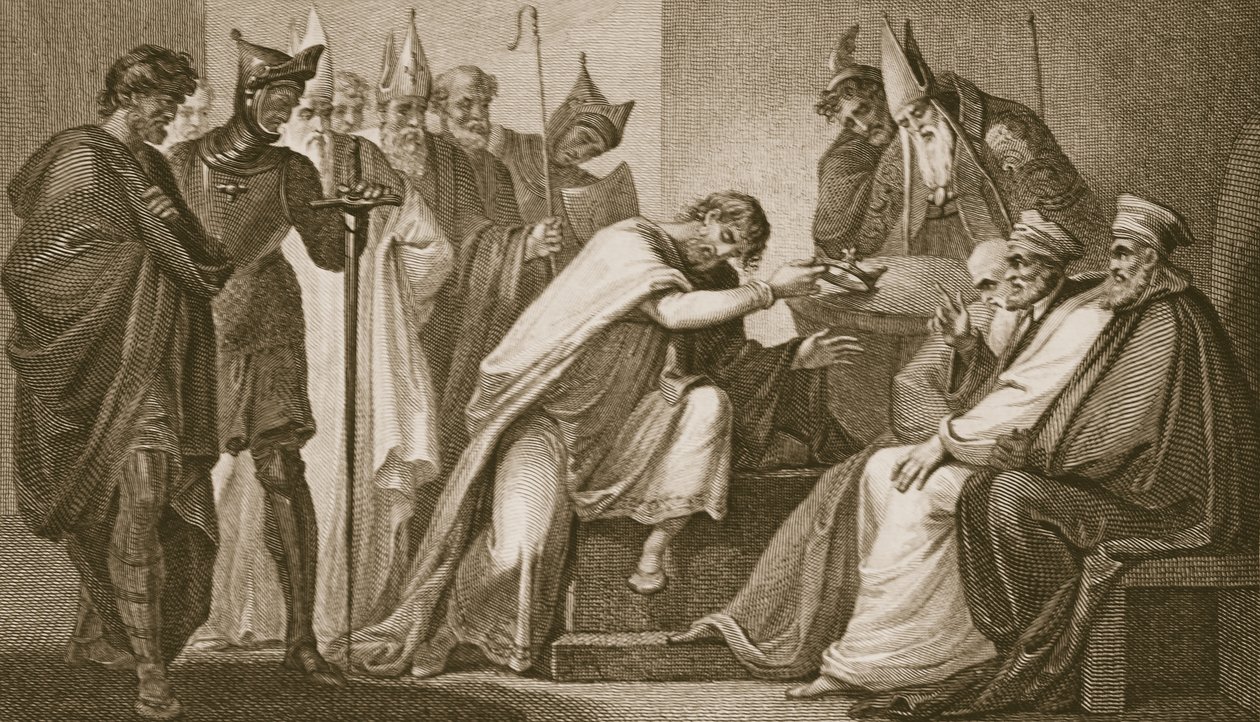 Edward II fratrer sin krone, gravert av Schiavonelli, illustrasjon fra David Humes 