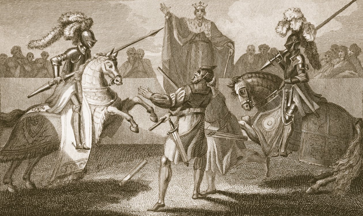 Richard II avbryter duellen mellom Hereford og Norfolk, illustrasjon fra David Humes 