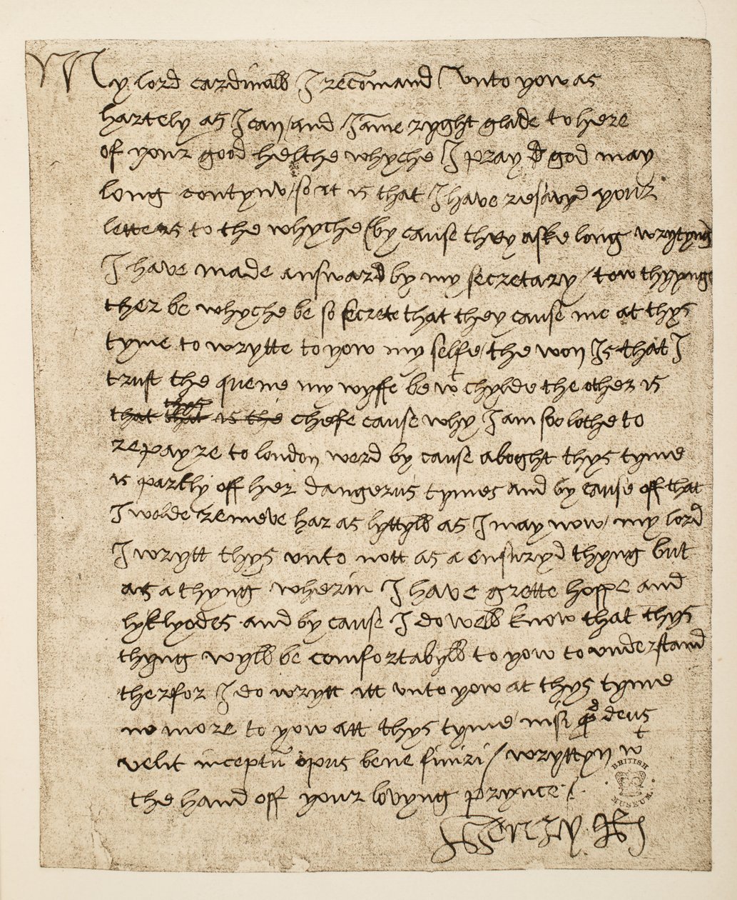 Faksimile av et brev fra Henry VIII til kardinal Wolsey datert juli 1518, pub. 1902 (kollotype) av Henry VIII