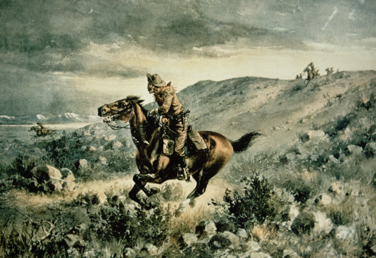 Pony Express forfulgt av indianere av Henry W. Hansen