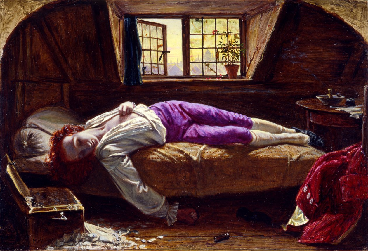 The Death of Chatterton, ca. 1856 (olje på panel) av Henry Wallis