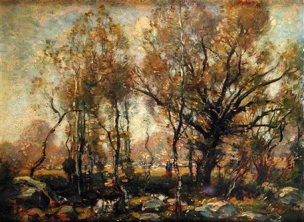 Figur i et skogslandskap (olje på lerret) av Henry Ward Ranger