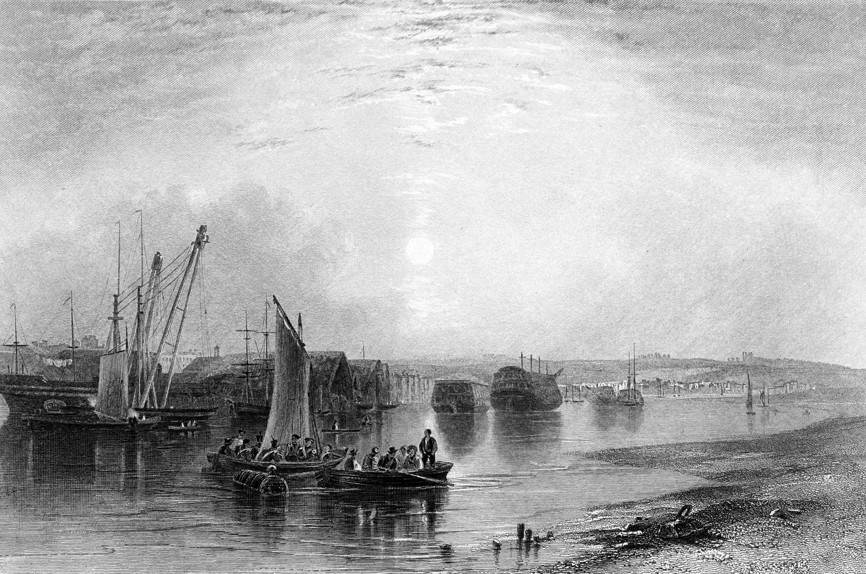 Chatham, Kent, publisert i Findens 'Ports and Harbours', gravert av E. Finden, 1842 av Henry Warren