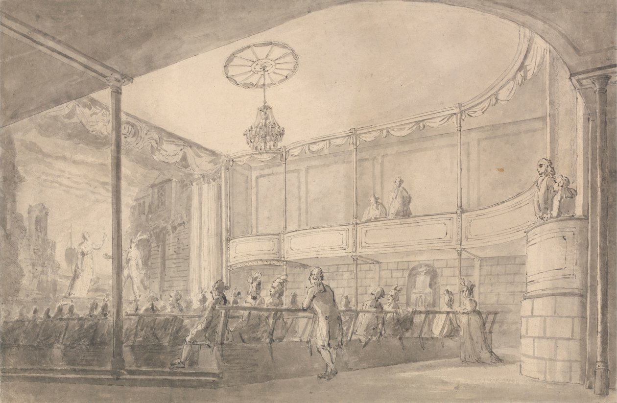 Interiør i Brandenburg House Theatre, Hammersmith av Henry Wigstead