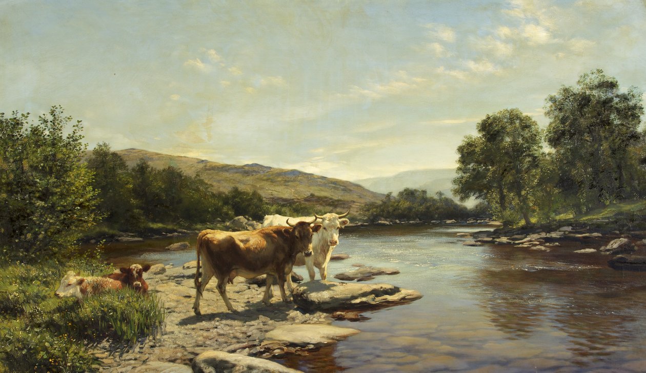 A Placid Morning on the Wye (olje på lerret) av Henry William Banks Davis