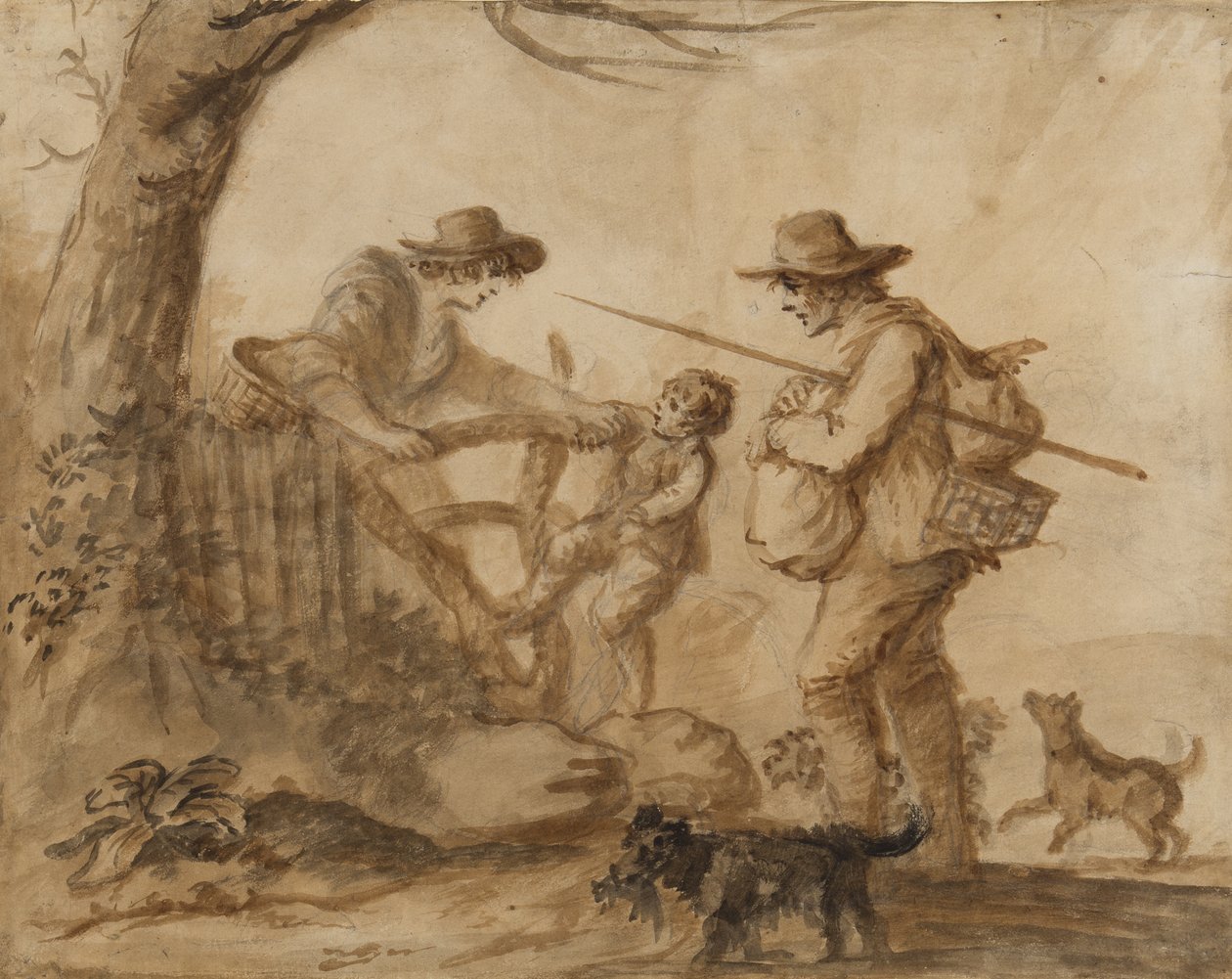 A Rustic Family, ca. 1780 (penn, pensel og sepiablekk på papir) av Henry William Bunbury