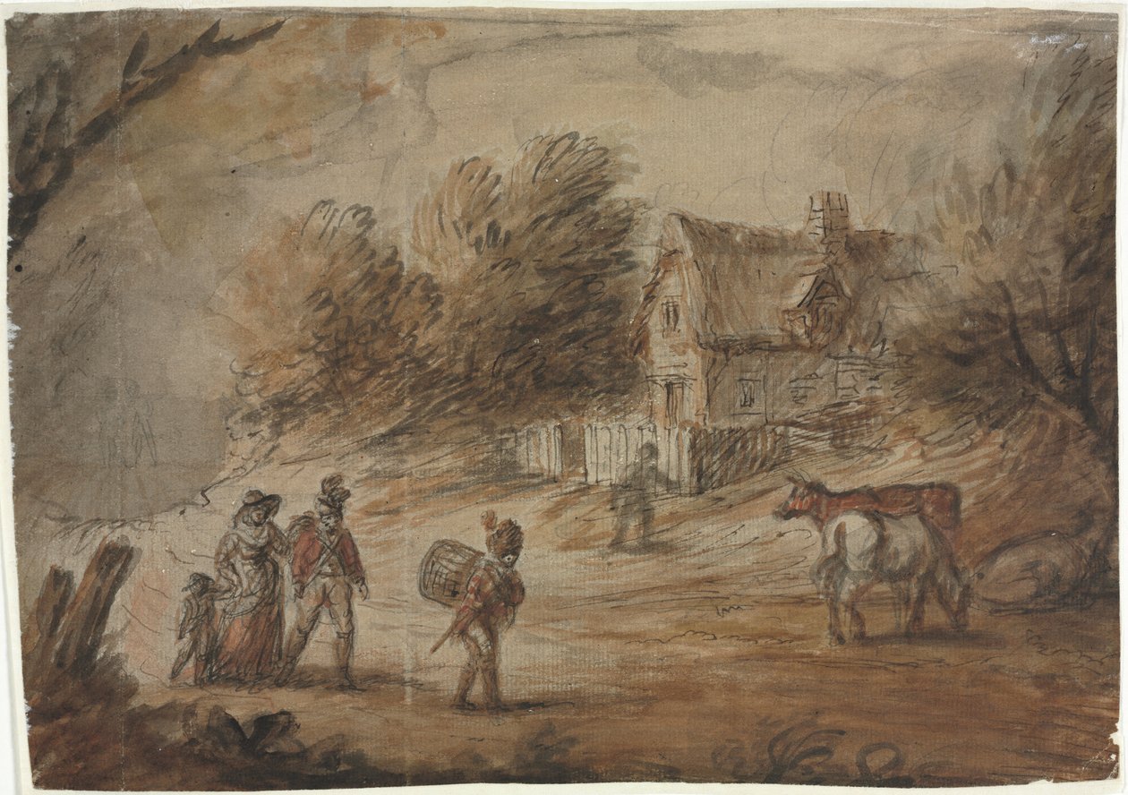 Landsscene med soldater av Henry William Bunbury