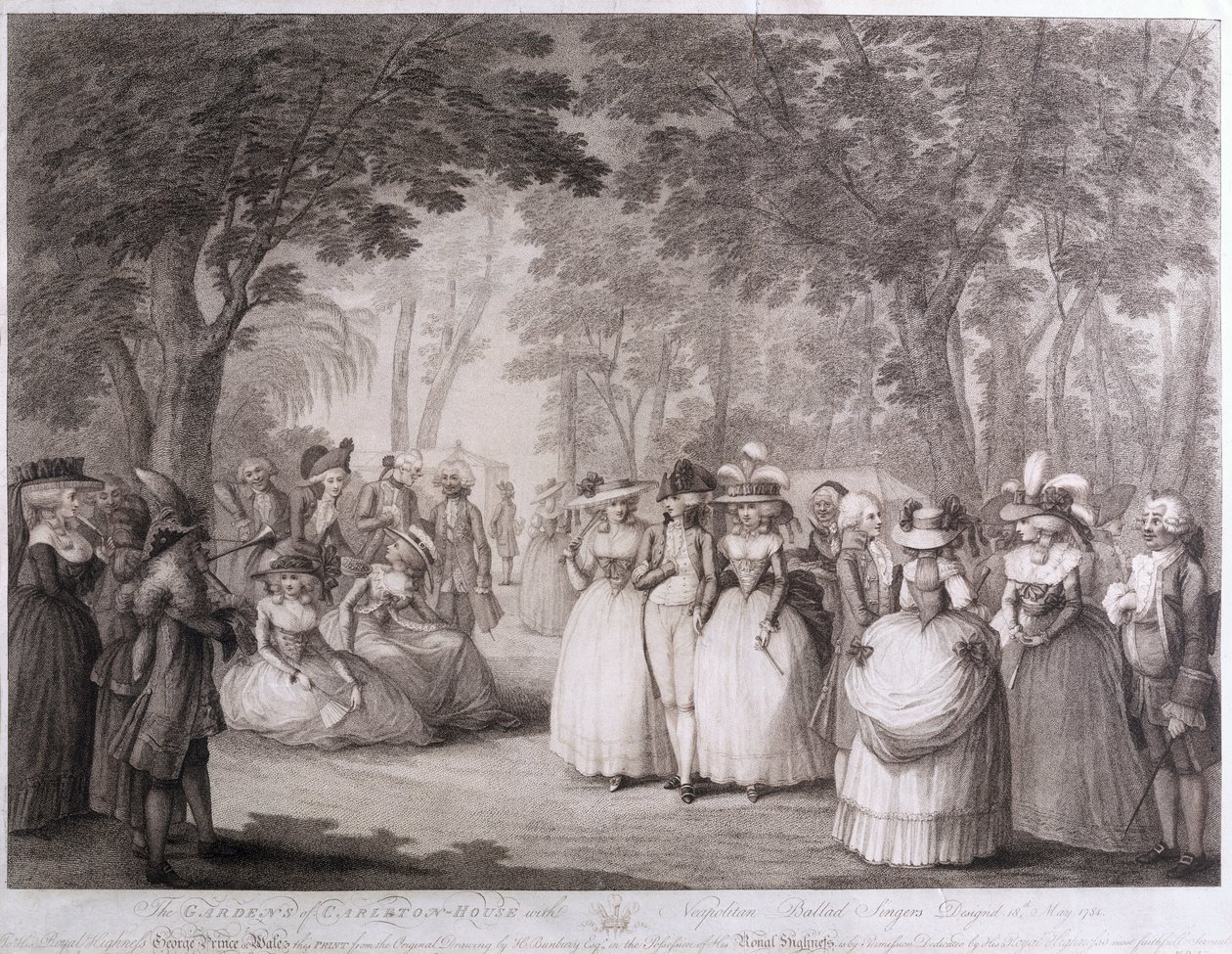 The Gardens of Carlton House with Napolitan Ballad Singers, gravert av William Dickinson (1746-1823), 1784 av Henry William Bunbury