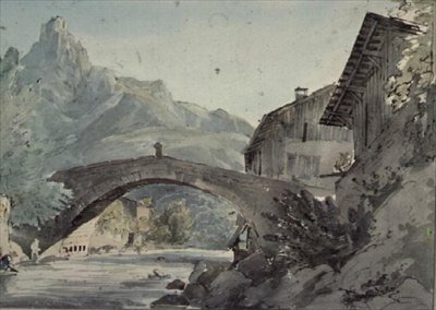 Broen ved Sallanches og Aiguille de Varens, (Varennes) av Henry William Burgess