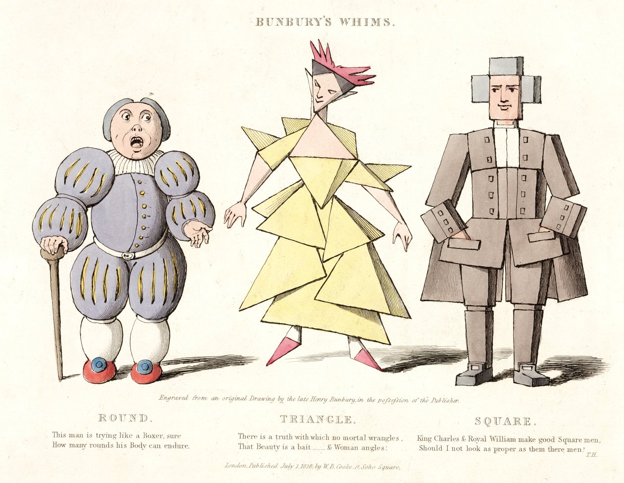 Round, Triangle and Square, fra Bunburys Whims, 1828 av Henry William after Bunbury