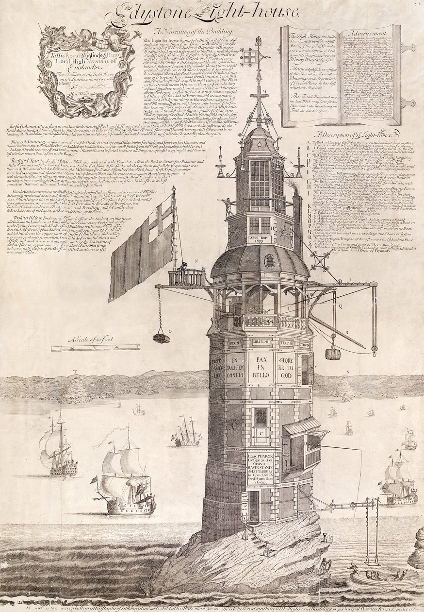 Eddystone fyrtårn, pub. C1762 av Henry Winstanley