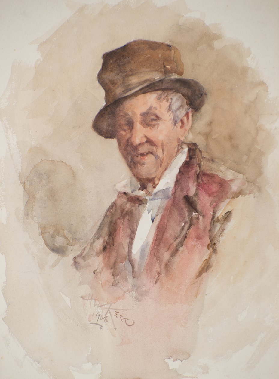 Portrett av en mann med topphatt (akvarell) av Henry Wright Kerr