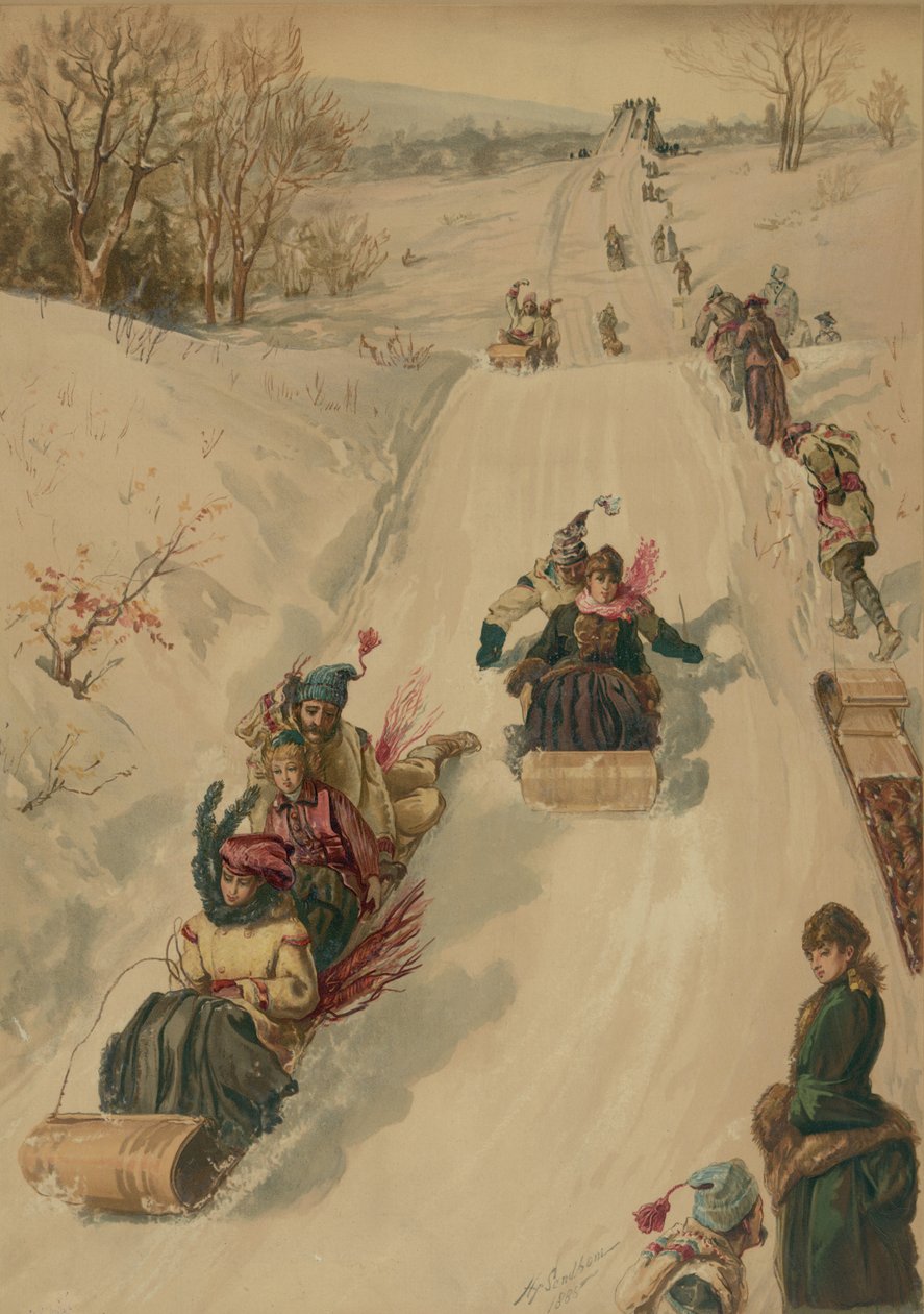 Kjelkekjøring, av L. Prang og Co., 1886 (akvatint) av Henry after Sandham