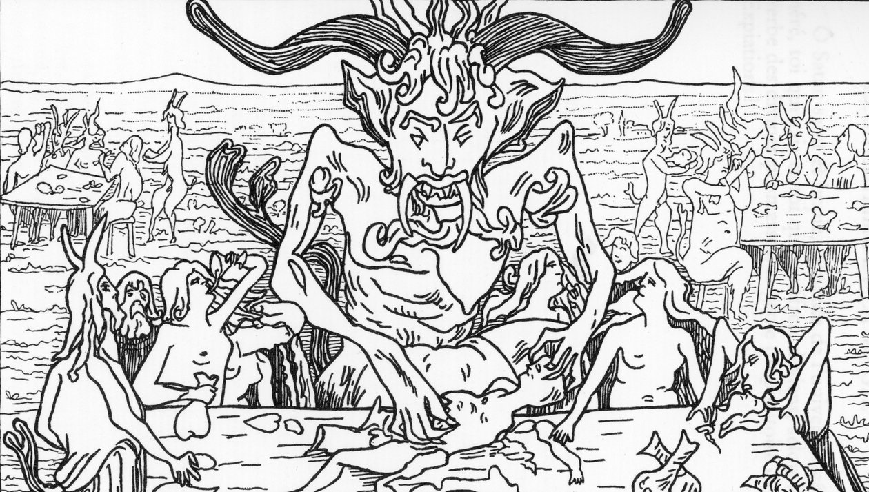 Satans bankett Tegning av Henry de Malvost fra “Satanism and Magic” av Jules Bois 1895 Privat samling av Henry de Malvost