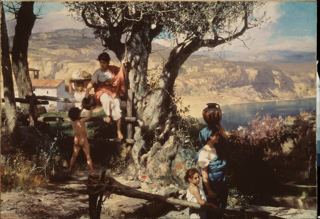Antikkens Roma. I en landsby. Maleri av Henryk Siemiradzki (1843-1902), olje på lerret. polsk kunst av Henryk Siemieradzki