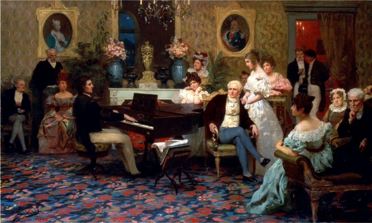 Chopin spiller piano i Prince Radziwills salong, 1887 av Henryk Siemiradzki