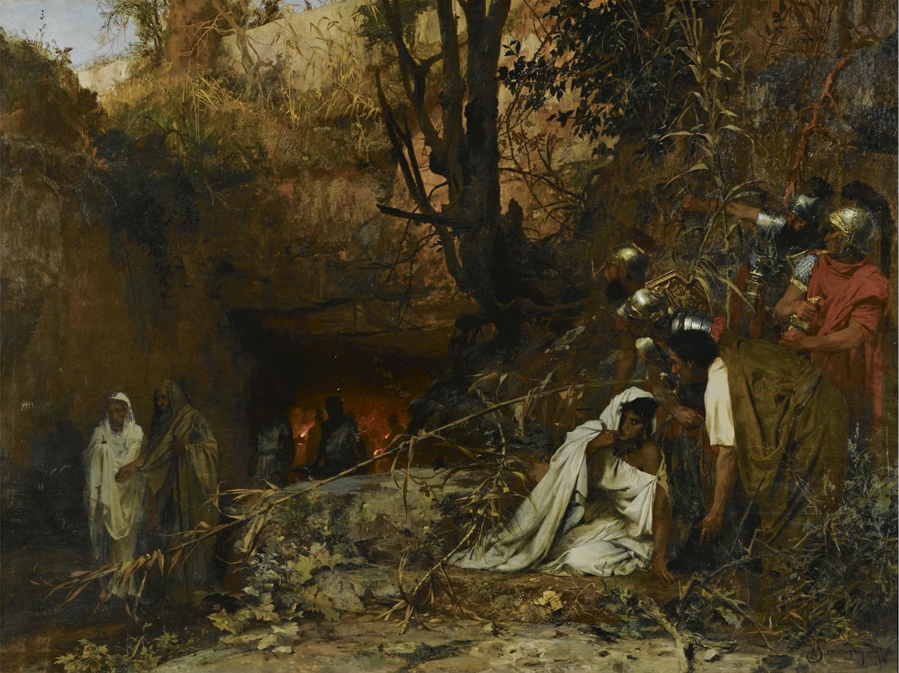 Kristne forfølgere ved inngangen til katakombene, 1874 av Henryk Siemiradzki
