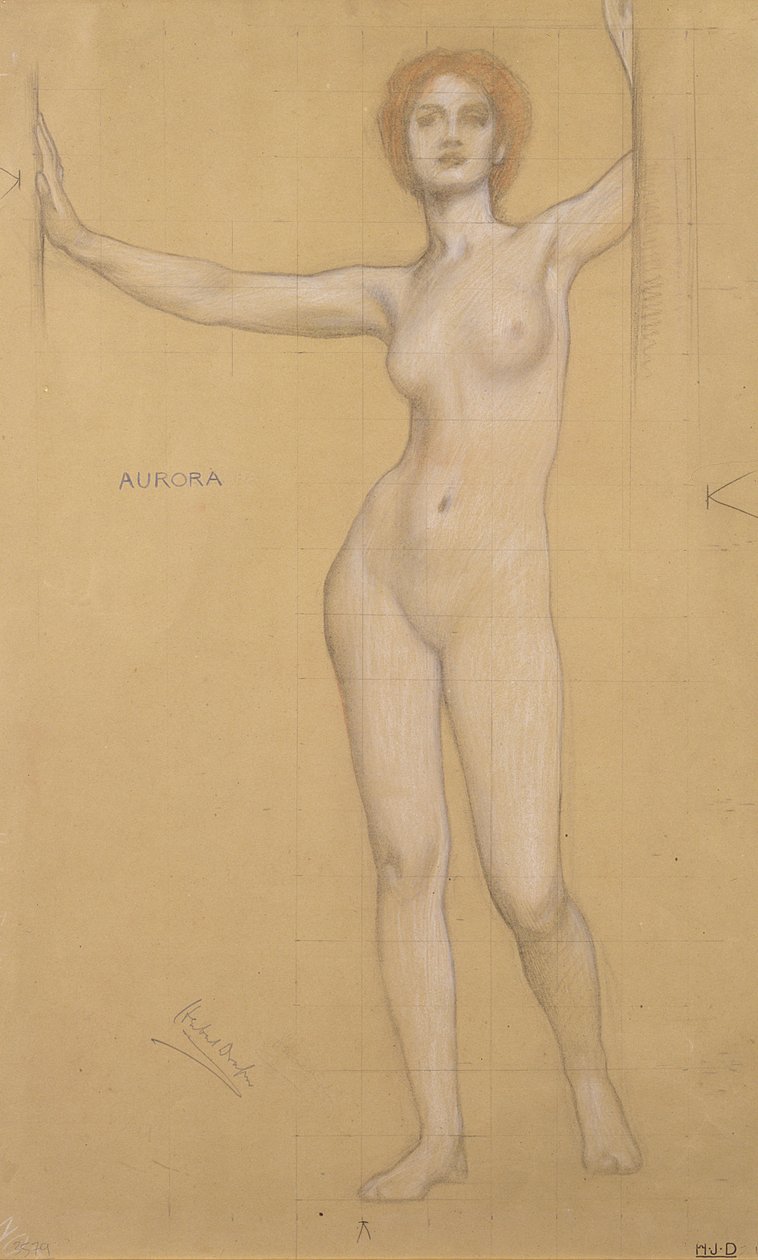 Aurora - Study for the Gates of Dawn (kritt på papir) av Herbert James Draper