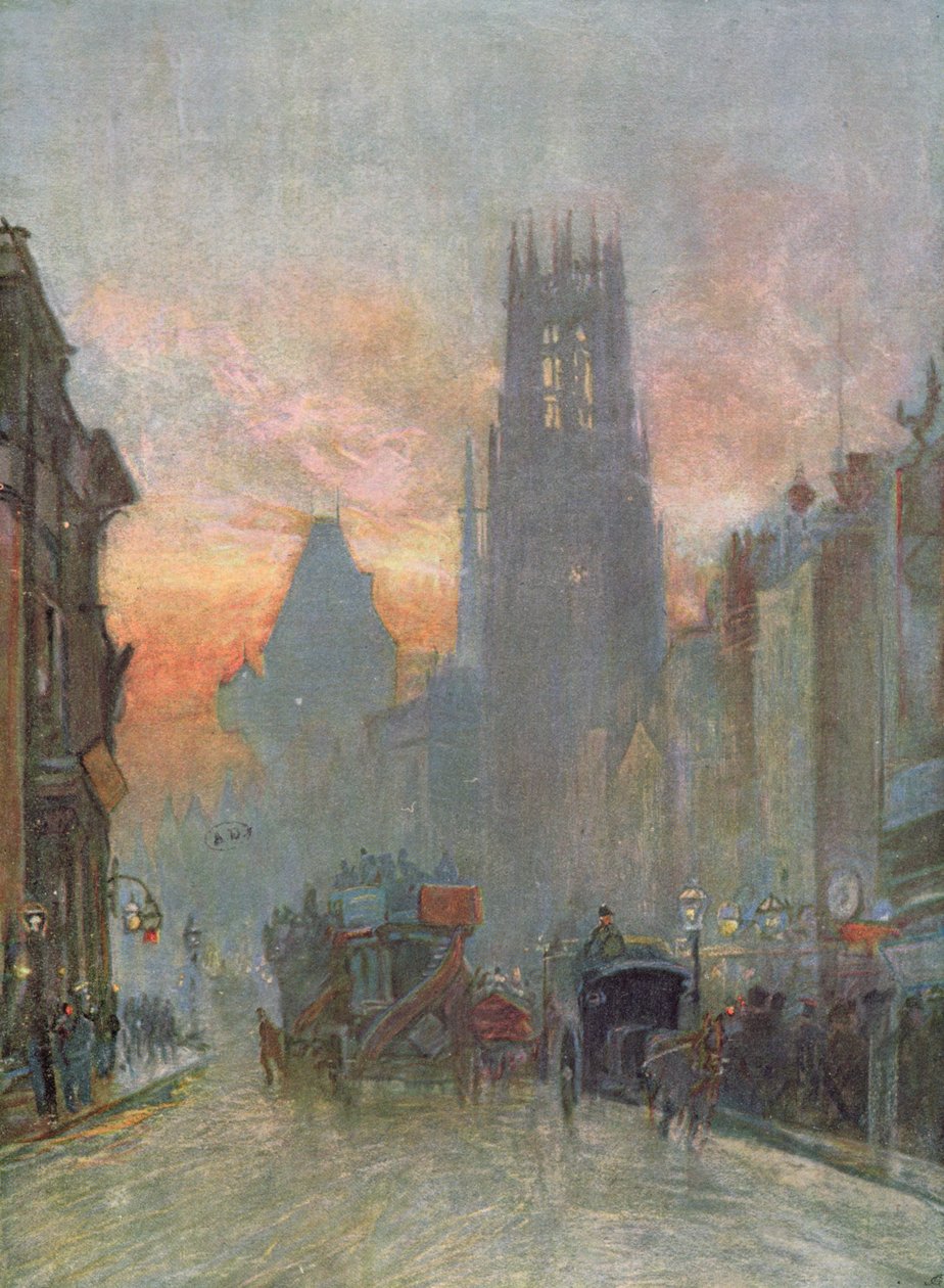 Utsikt nedover Fleet Street, London, sent på 1800-tallet av Herbert Menzies Marshall