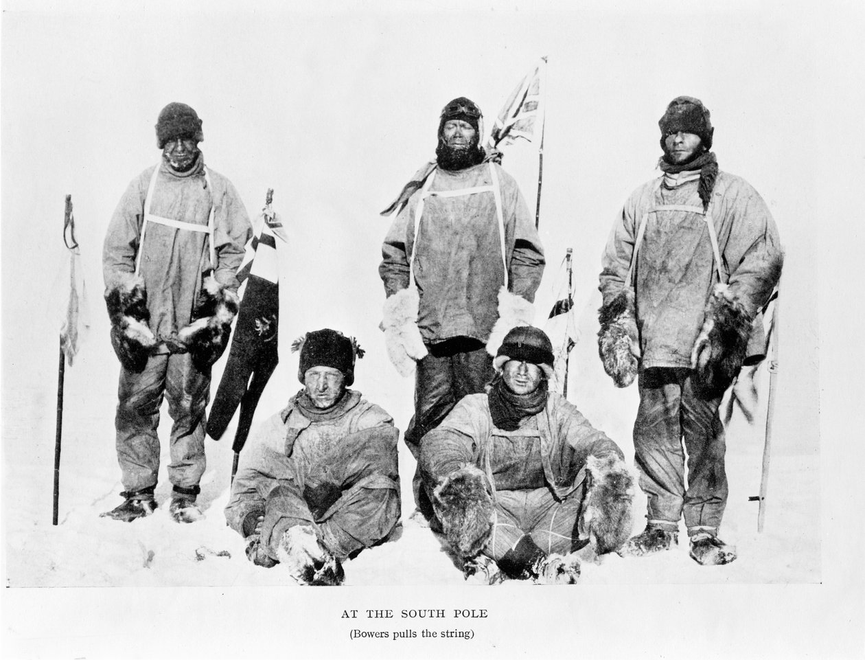 Scott, Wilson, Oates, Bowers og Evans på Sydpolen, 1912 (bw-bilde) av Herbert Ponting