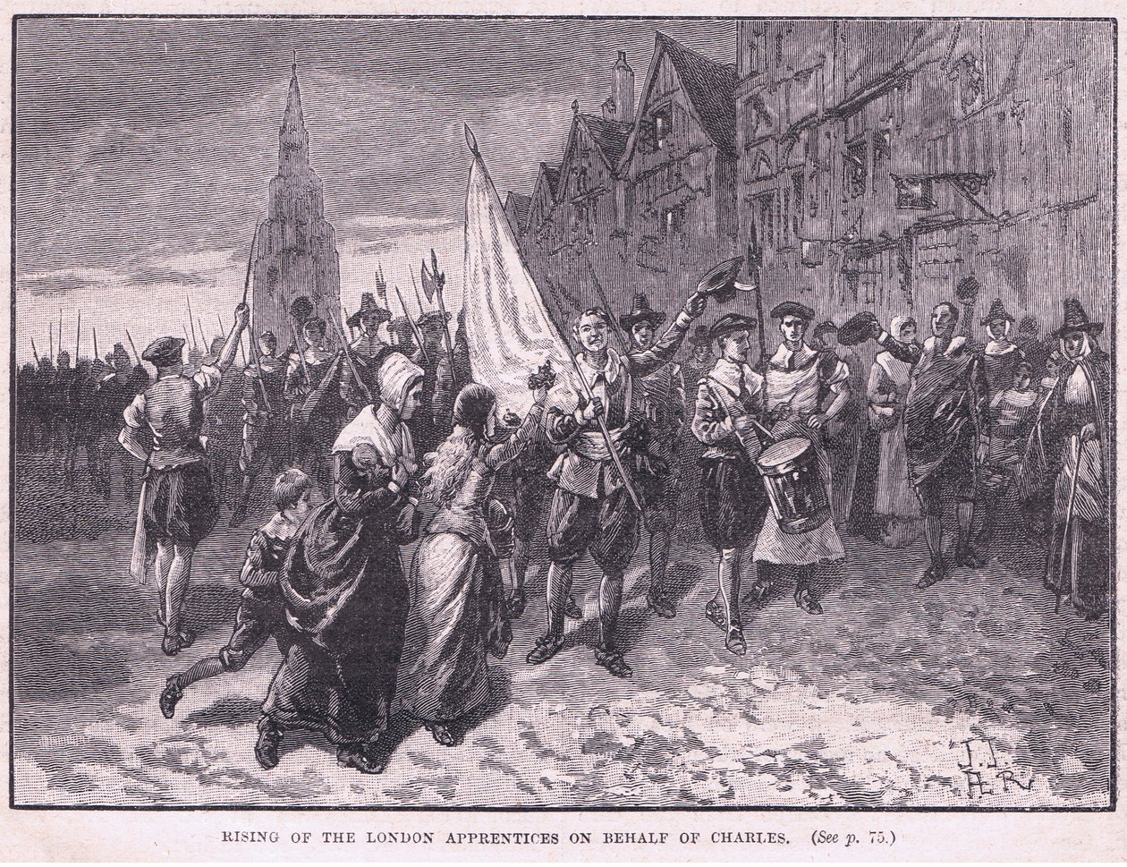 Oppreisning av London-lærlingene på vegne av Charles I AD 1648 av Herbert Railton