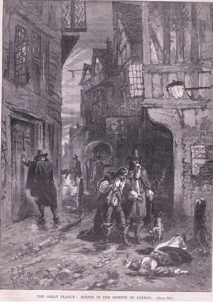 Den store pesten: Scener i gatene i London 1665 e.Kr av Herbert Railton