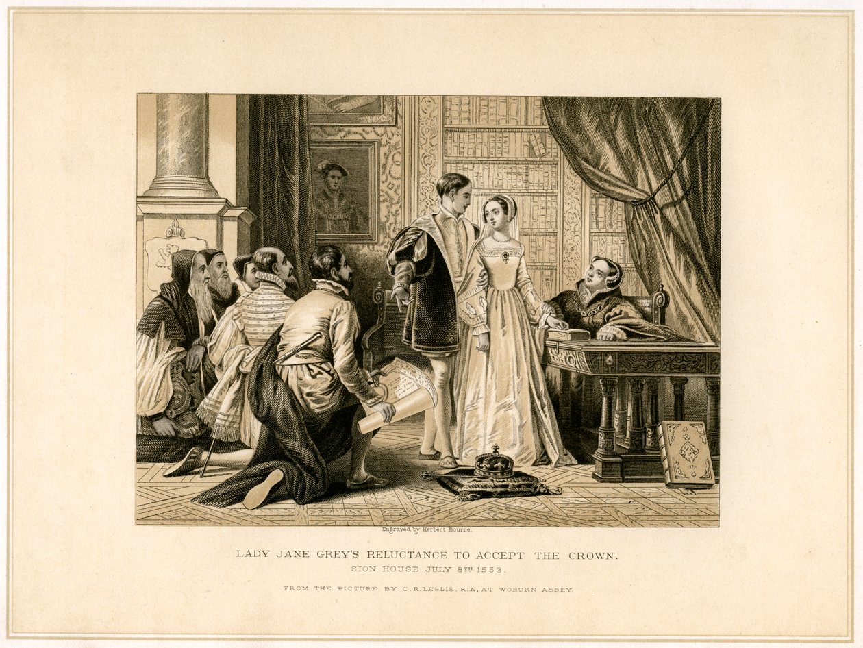 Lady Jane Grays motvilje mot å akseptere kronen, 1800-tallet av Herbert Bourne