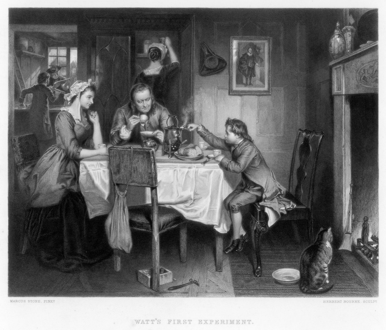 Watts første eksperiment, 1700-tallet, ca 1870 av Herbert Bourne