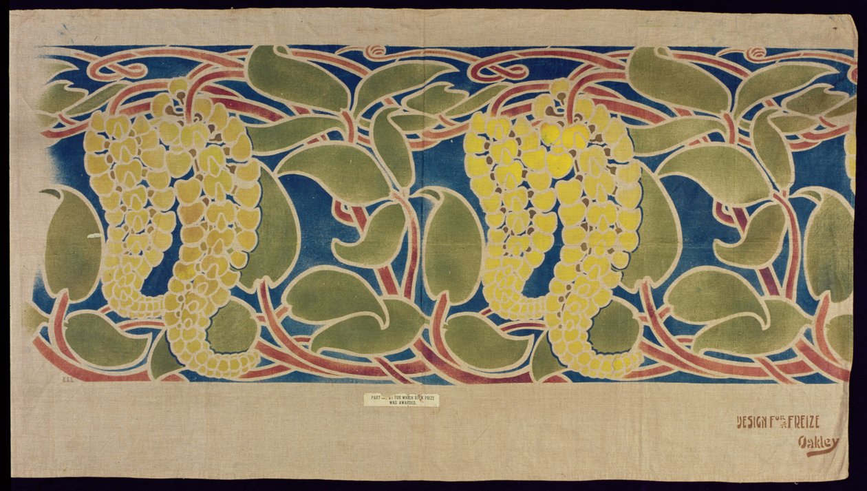Stensilert tekstilprøve, ca. 1896 av Herbert C. Oakley