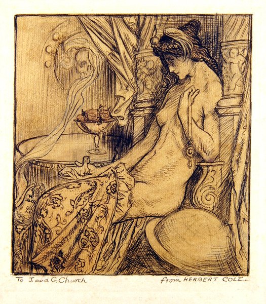 The Sphynx (blekk, blyant og akvarell på papir) av Herbert Cole