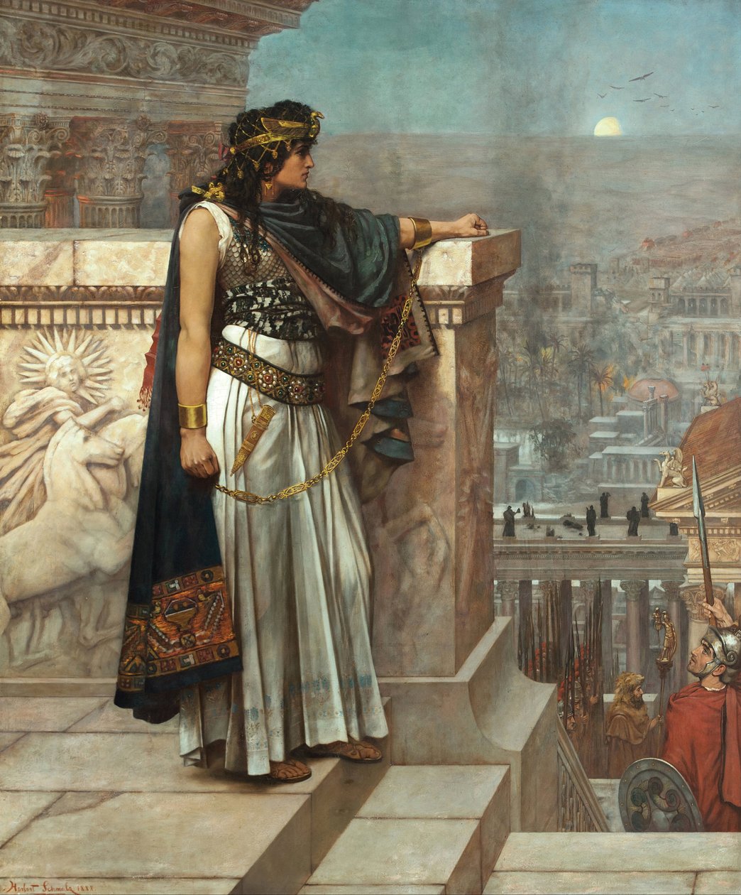 Romersk antikk: ""Zenobias siste blikk på Palmyra"" Keiserinne av Palmyra Septimia Bathzabbai Zenobia fanget av romersk keiser Aurelian Must Leave His Kingdom, 272"" Maleri av Herbert Gustave Schmalz (1856-1935) 1888 Art Gallery oh av Herbert Gustave Schmalz