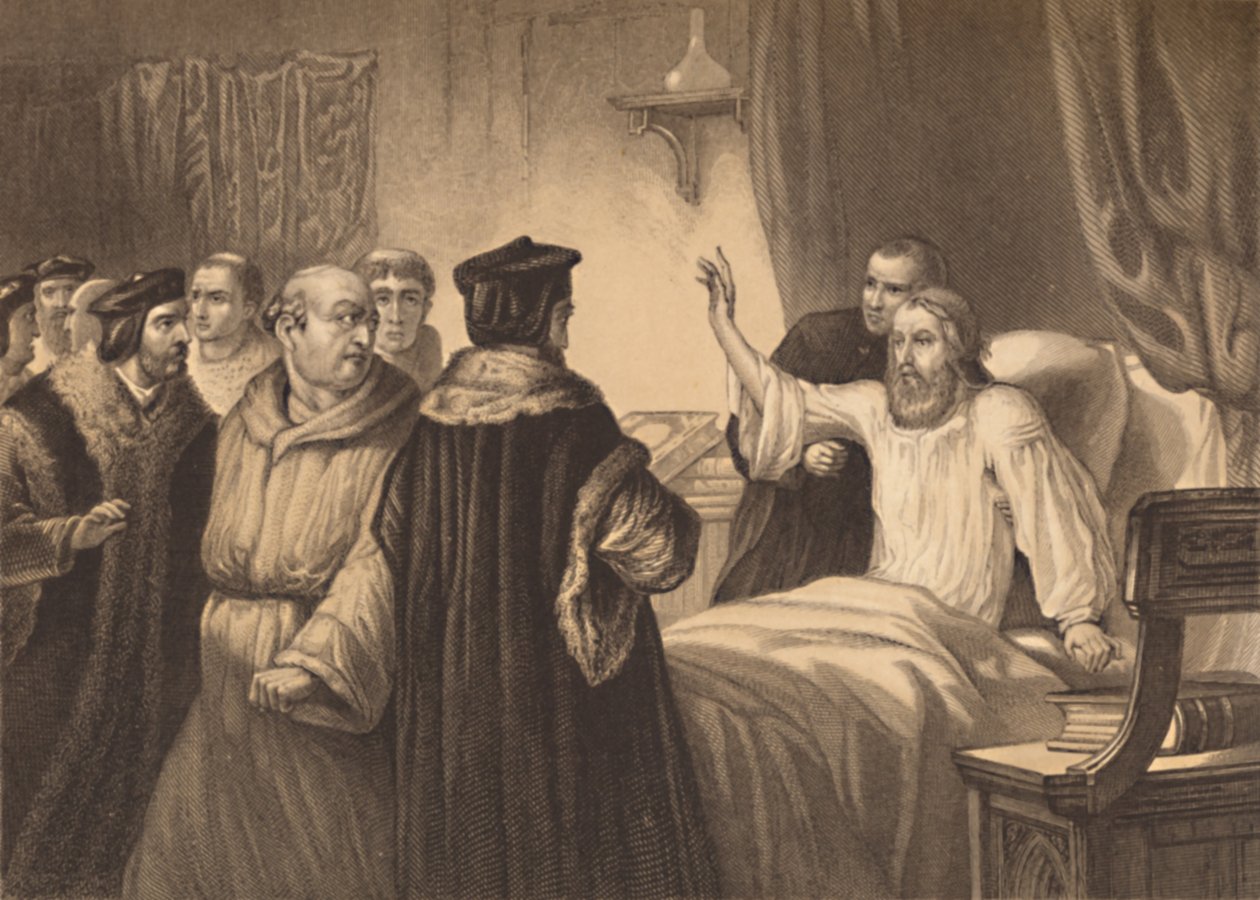Wycliffe on his Sick-Bed Assailed by the Friars, 1886 av Herbert Bourne