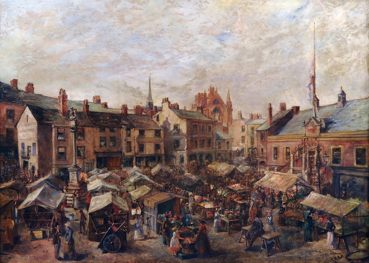 Carlisle Market Place foran det gamle rådhuset, 1870-80 av Herbert Lees