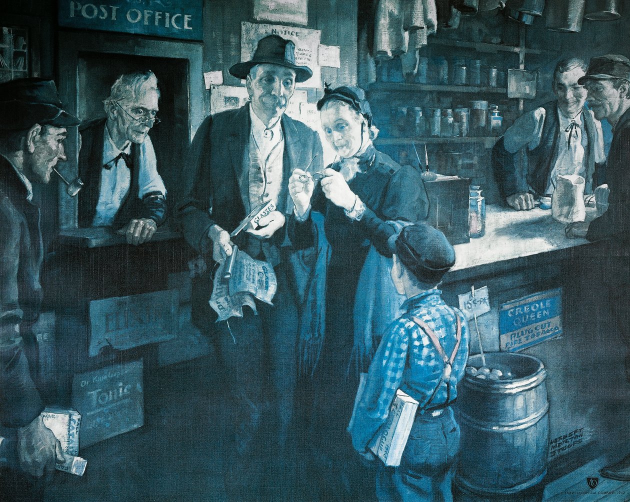 Brilleleverandøren på slutten av 1800-tallet, reklame for American Optical Company av Herbert Morton Stoops